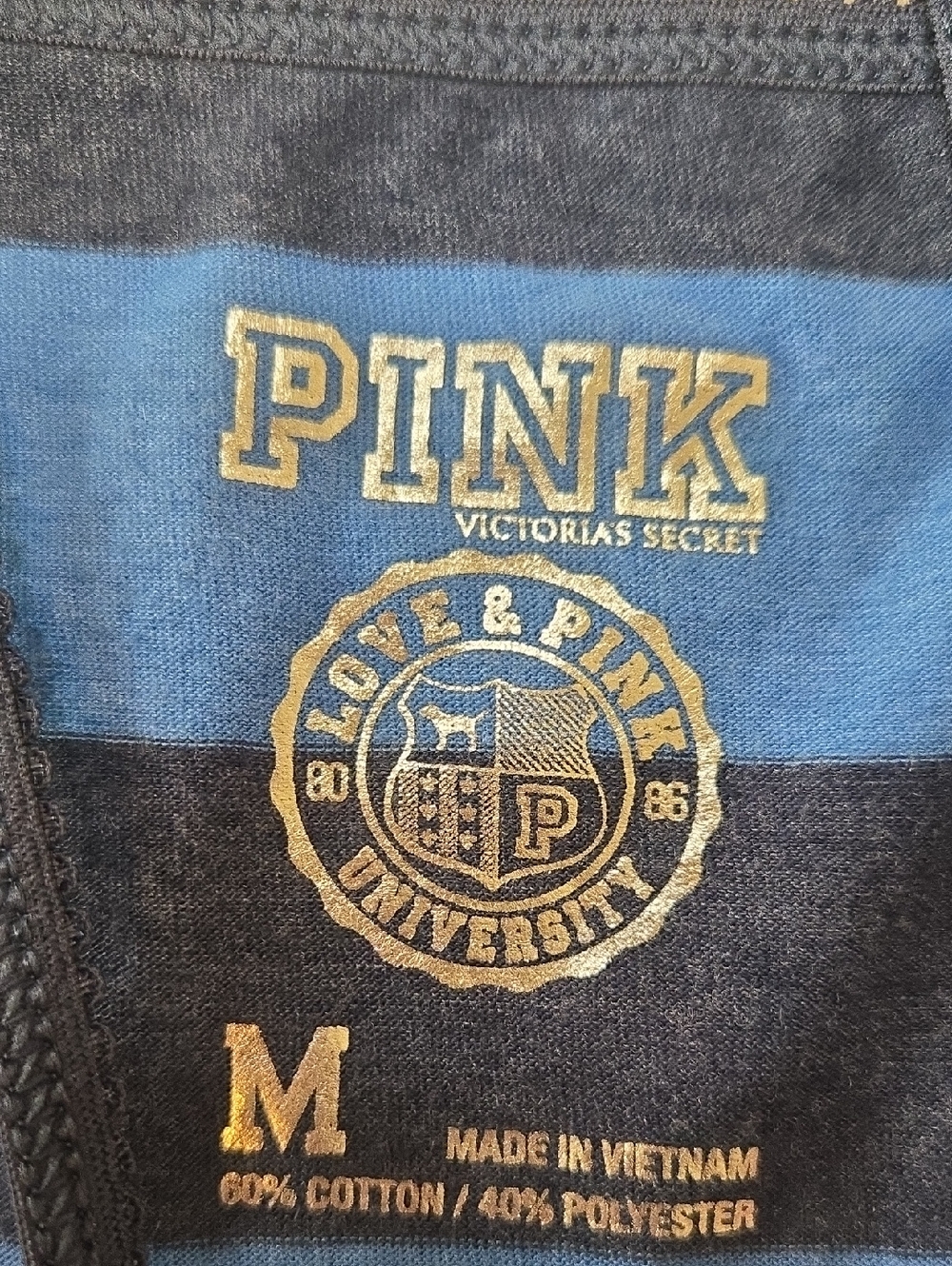 PINK Victoria's Secret Love Pink University Blue Striped Drawstring  Tunic Top - Picture 4 of 10